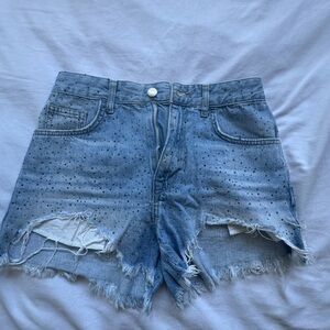 Distressed Blue Denim Shorts